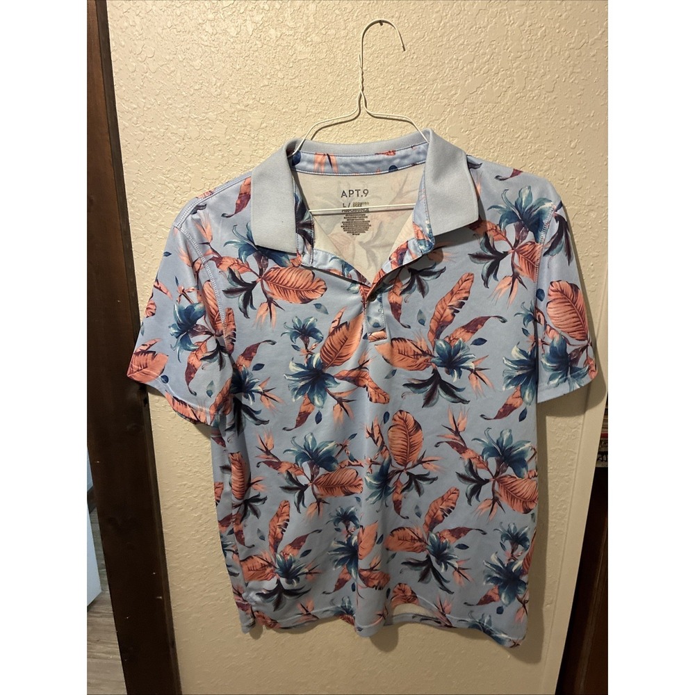 Apt. 9 Premier Flex Performance Men's Floral Polo Shirt Size large Hawaiian - Picture 2 of 11
